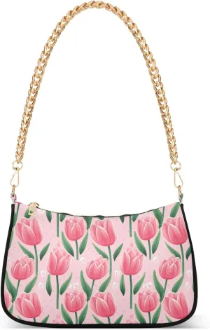 Blooming White Daisies Flowers Clutch Shoulder Bag for Women, Hobo Tote Handbag with Gold Chain