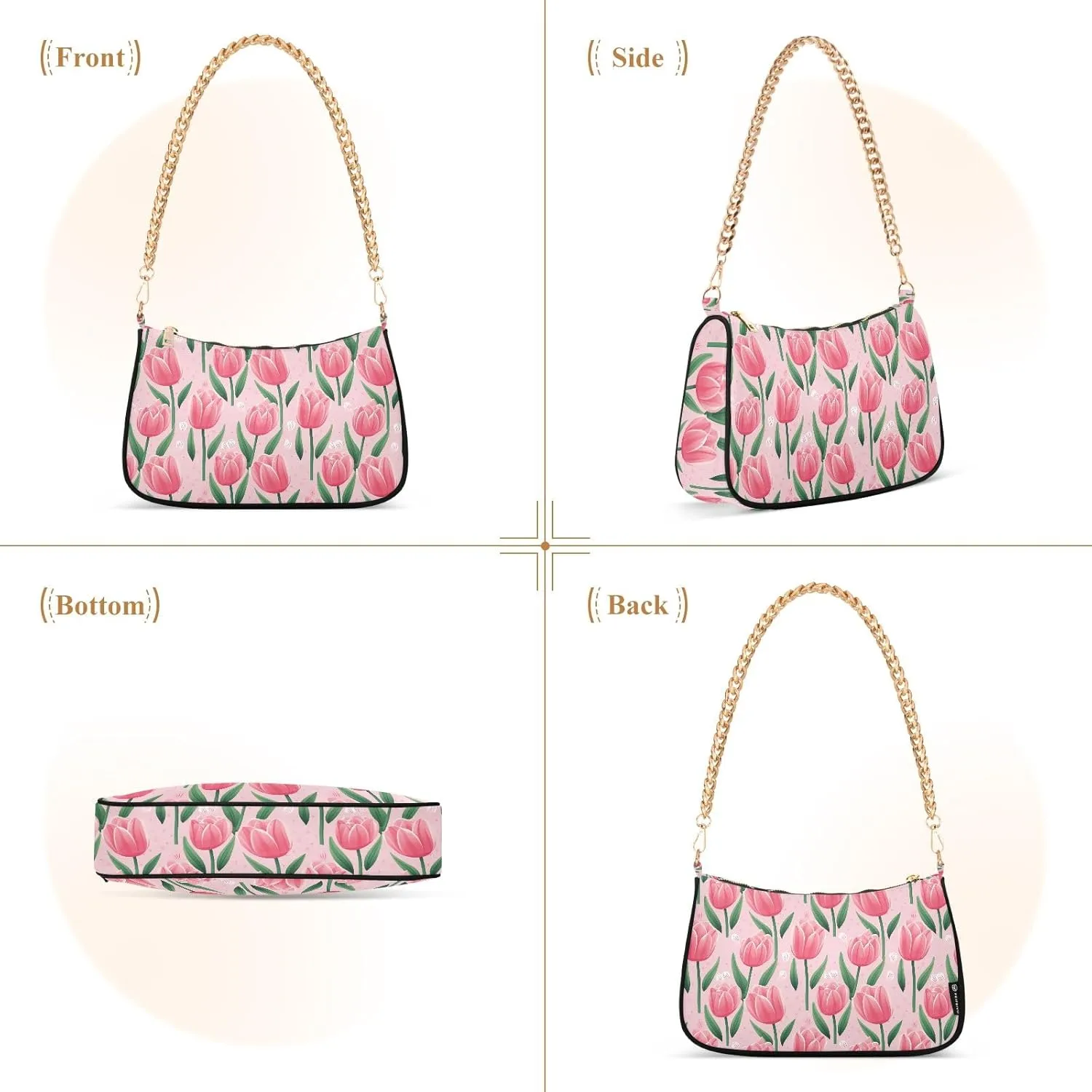 Blooming White Daisies Flowers Clutch Shoulder Bag for Women, Hobo Tote Handbag with Gold Chain