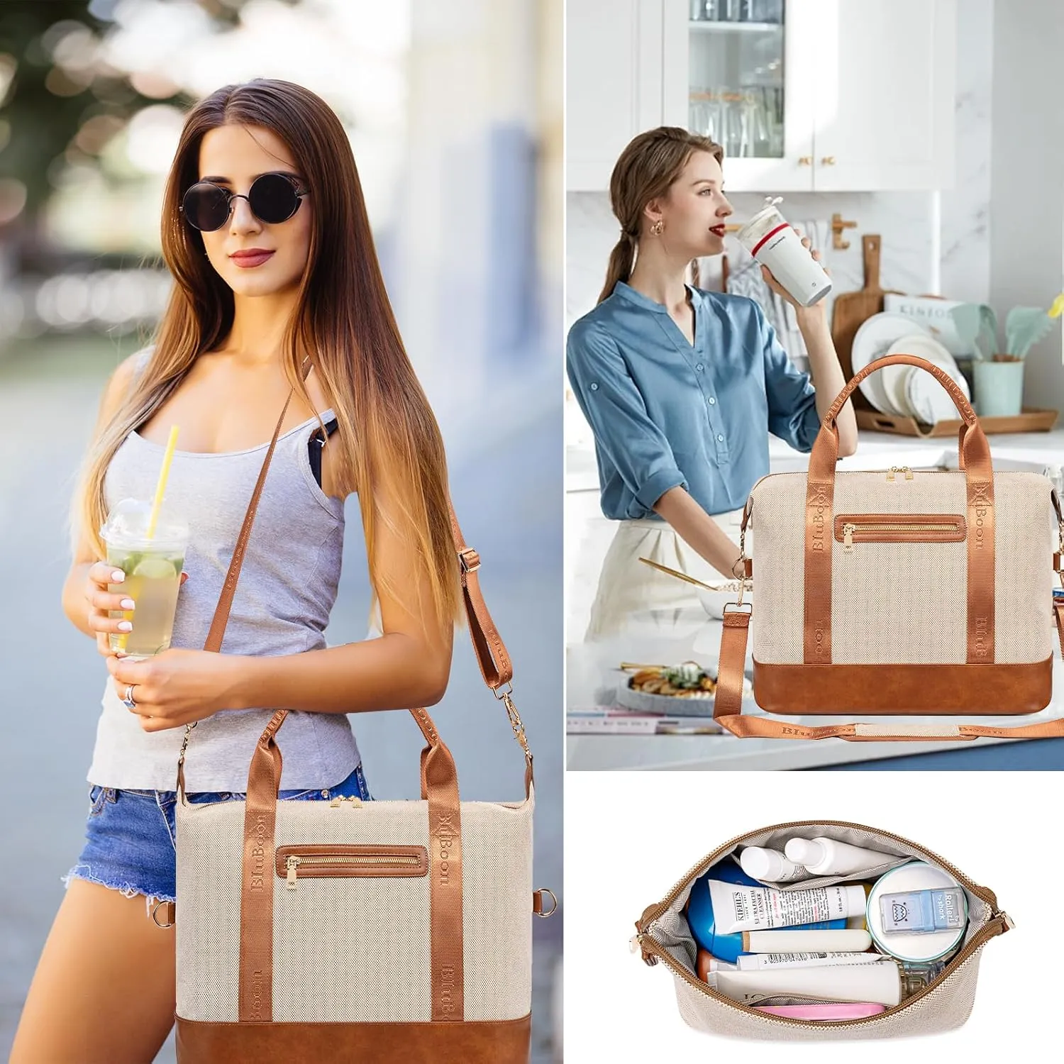 BLUBOON Travel Tote Bags with Zipper Ladies Canvas Bag Weekender Overnight Bag for Women Carry on Duffel Bag Trolley Sleeve