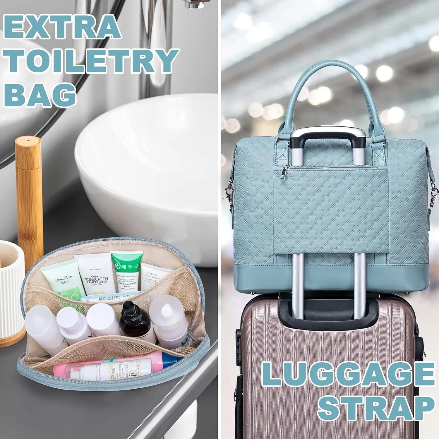 BLUBOON Travel Tote Bags with Zipper Ladies Canvas Bag Weekender Overnight Bag for Women Carry on Duffel Bag Trolley Sleeve