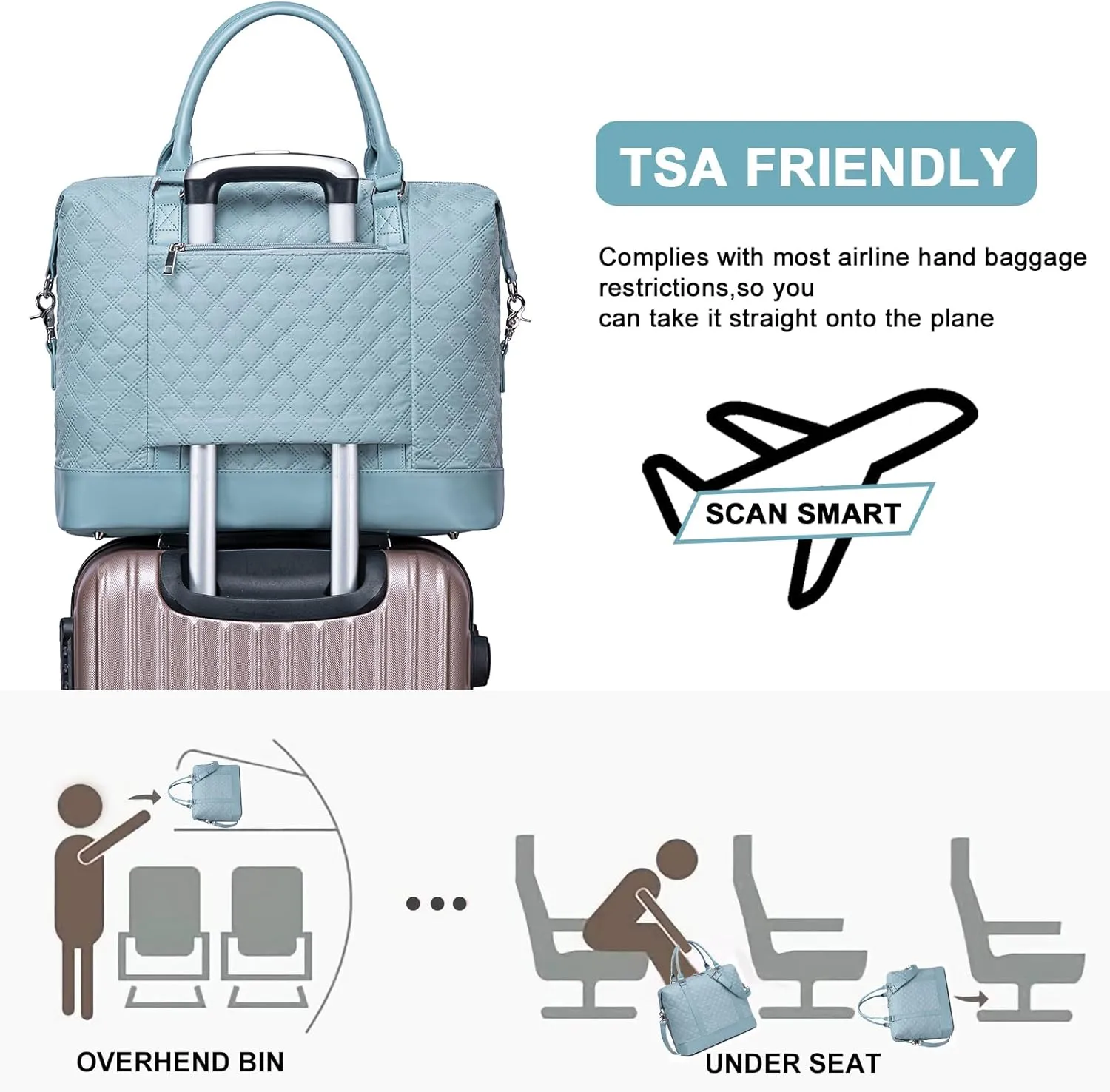 BLUBOON Travel Tote Bags with Zipper Ladies Canvas Bag Weekender Overnight Bag for Women Carry on Duffel Bag Trolley Sleeve