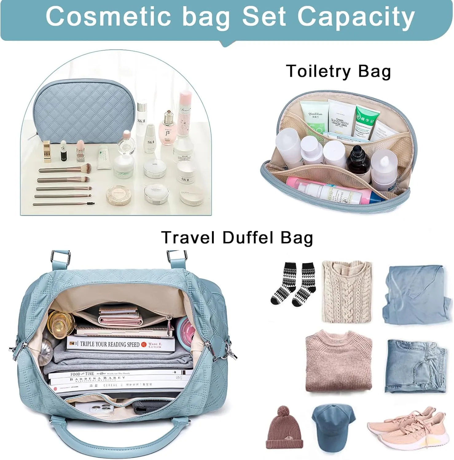 BLUBOON Travel Tote Bags with Zipper Ladies Canvas Bag Weekender Overnight Bag for Women Carry on Duffel Bag Trolley Sleeve