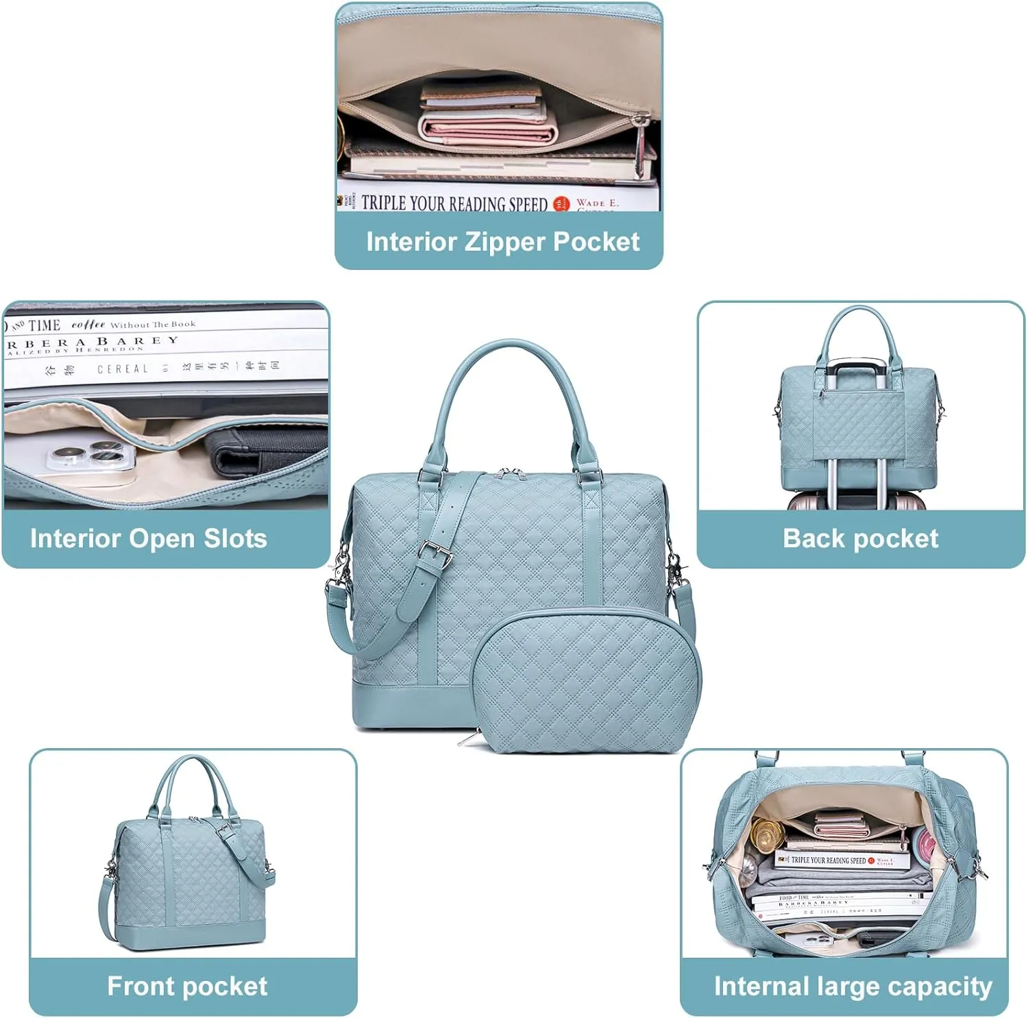 BLUBOON Travel Tote Bags with Zipper Ladies Canvas Bag Weekender Overnight Bag for Women Carry on Duffel Bag Trolley Sleeve