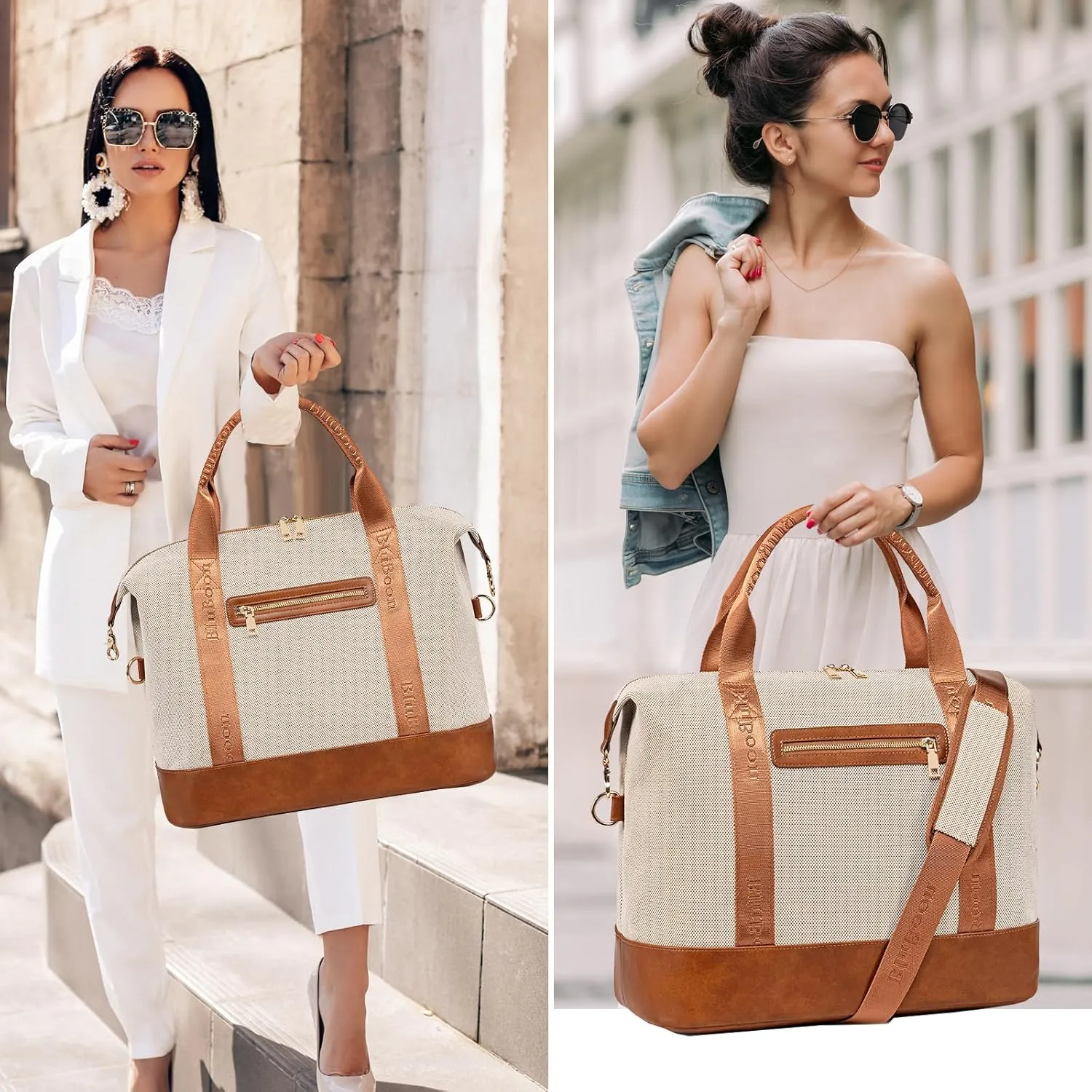 BLUBOON Travel Tote Bags with Zipper Ladies Canvas Bag Weekender Overnight Bag for Women Carry on Duffel Bag Trolley Sleeve