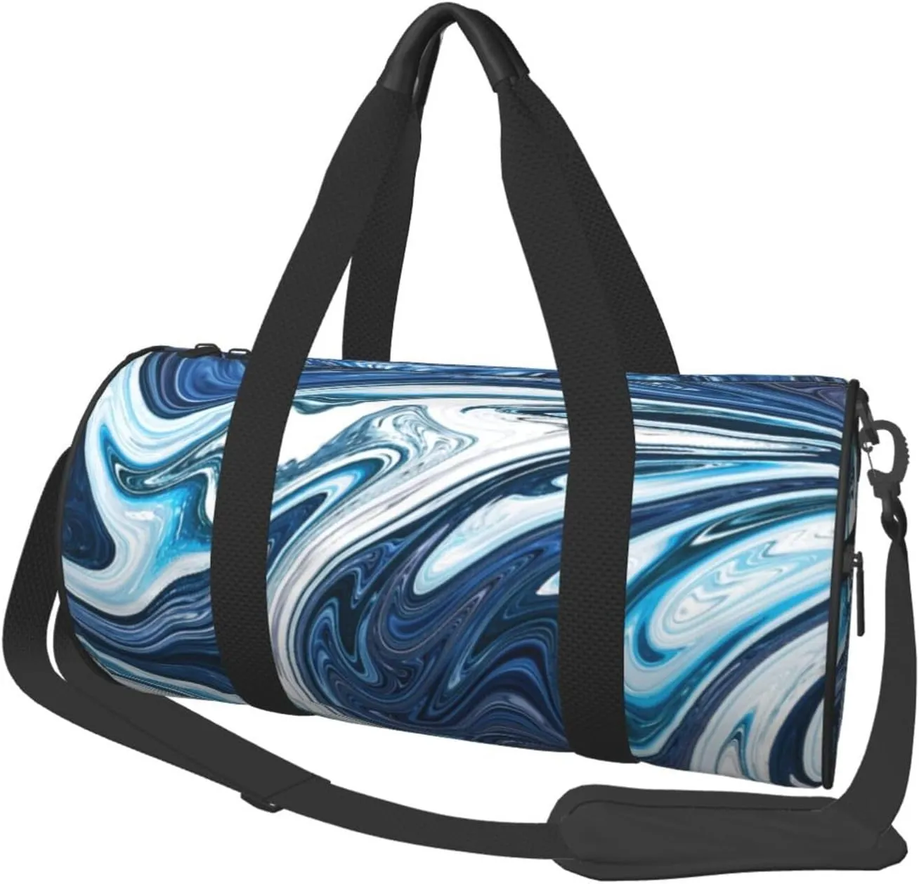 Blue And White Camo Cool Marble Abstract Fluid Liquid Foldable Duffle Bag For Women - Workout Bag For Gym Men - Boy Gym Bag - Girls Small Weekender Duffel Bag - Packable Luggage Bag For Travel Sports