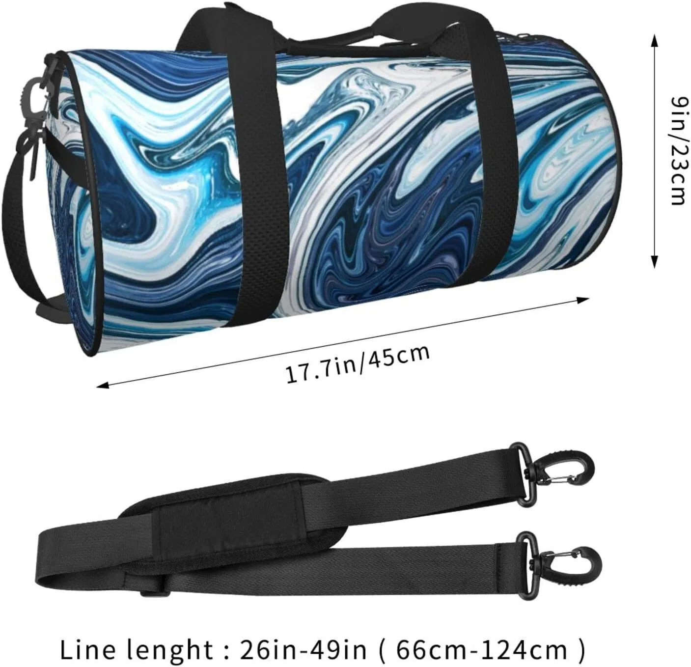 Blue And White Camo Cool Marble Abstract Fluid Liquid Foldable Duffle Bag For Women - Workout Bag For Gym Men - Boy Gym Bag - Girls Small Weekender Duffel Bag - Packable Luggage Bag For Travel Sports