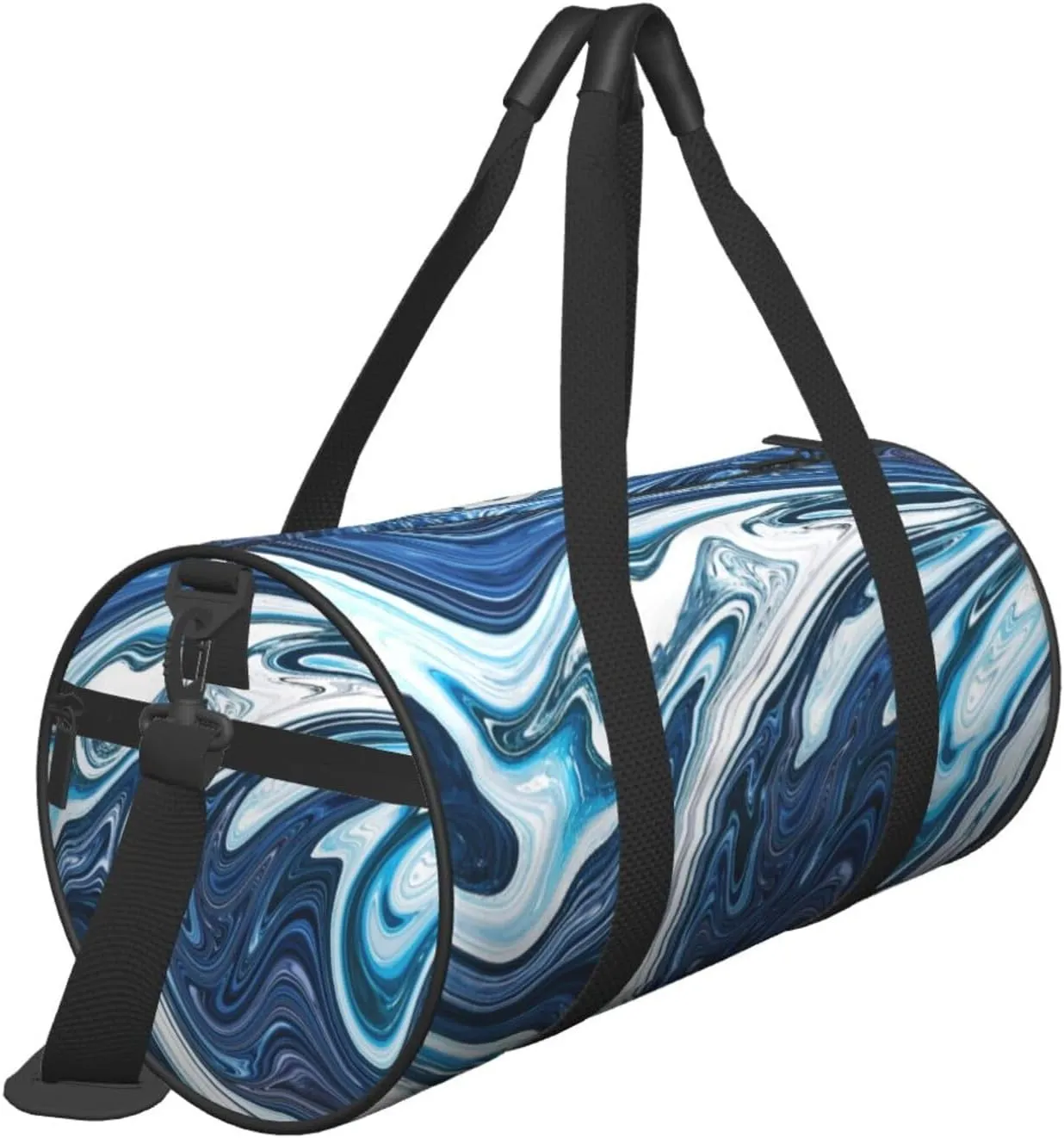 Blue And White Camo Cool Marble Abstract Fluid Liquid Foldable Duffle Bag For Women - Workout Bag For Gym Men - Boy Gym Bag - Girls Small Weekender Duffel Bag - Packable Luggage Bag For Travel Sports