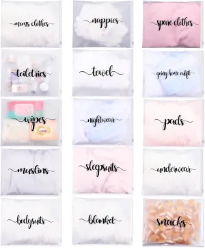 Boao 15 Pack Hospital Bags for Labor and Delivery 11 x 14 Inch Diaper Bag Organizing Pouches Resealable Maternity Hospital Pouches(Black Letter)