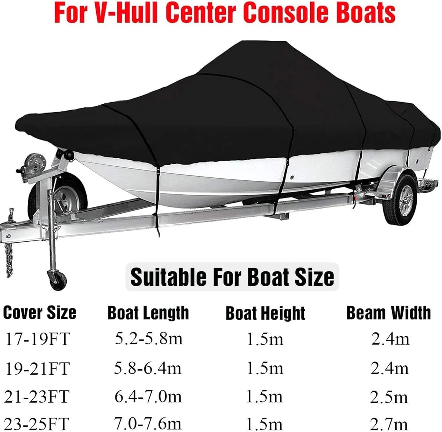 Boat Cover 17ft-25ft Heavy-Duty Trailerable Boat Cover 600D Waterproof Fish-Ski V-Hull Boat Mooring Cover Dust-Proof Anti-UV Protection (Size:19-21ft)