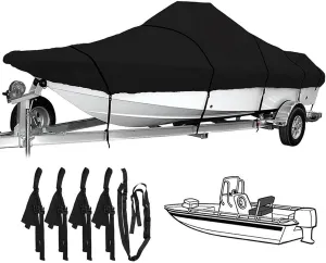 Boat Cover 17ft-25ft Heavy-Duty Trailerable Boat Cover 600D Waterproof Fish-Ski V-Hull Boat Mooring Cover Dust-Proof Anti-UV Protection (Size:19-21ft)