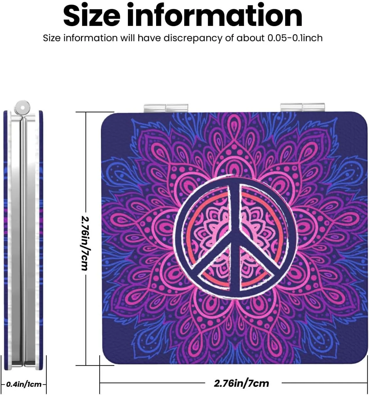 Bohemian Mandala Peace Sign Small Makeup Mirror Portable Travel Cosmetic Mirror Folding Small Pocket Mirror