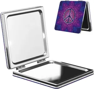 Bohemian Mandala Peace Sign Small Makeup Mirror Portable Travel Cosmetic Mirror Folding Small Pocket Mirror