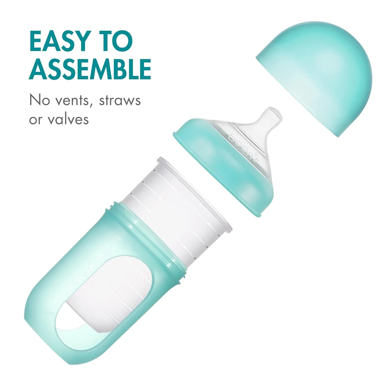 Boon Nursh Reusable Silicone Pouch Baby Bottles - Medium Flow Nipple - Silicone Baby Bottle Pouch and Nipple - Baby Feeding Essentials - Blue - 3-6 Months - 3 Count - 8 Ounce