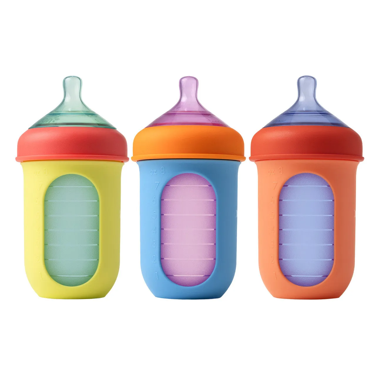 Boon NURSH Silicone Pouch Bottle 8oz (3-Pack) - Colorblock