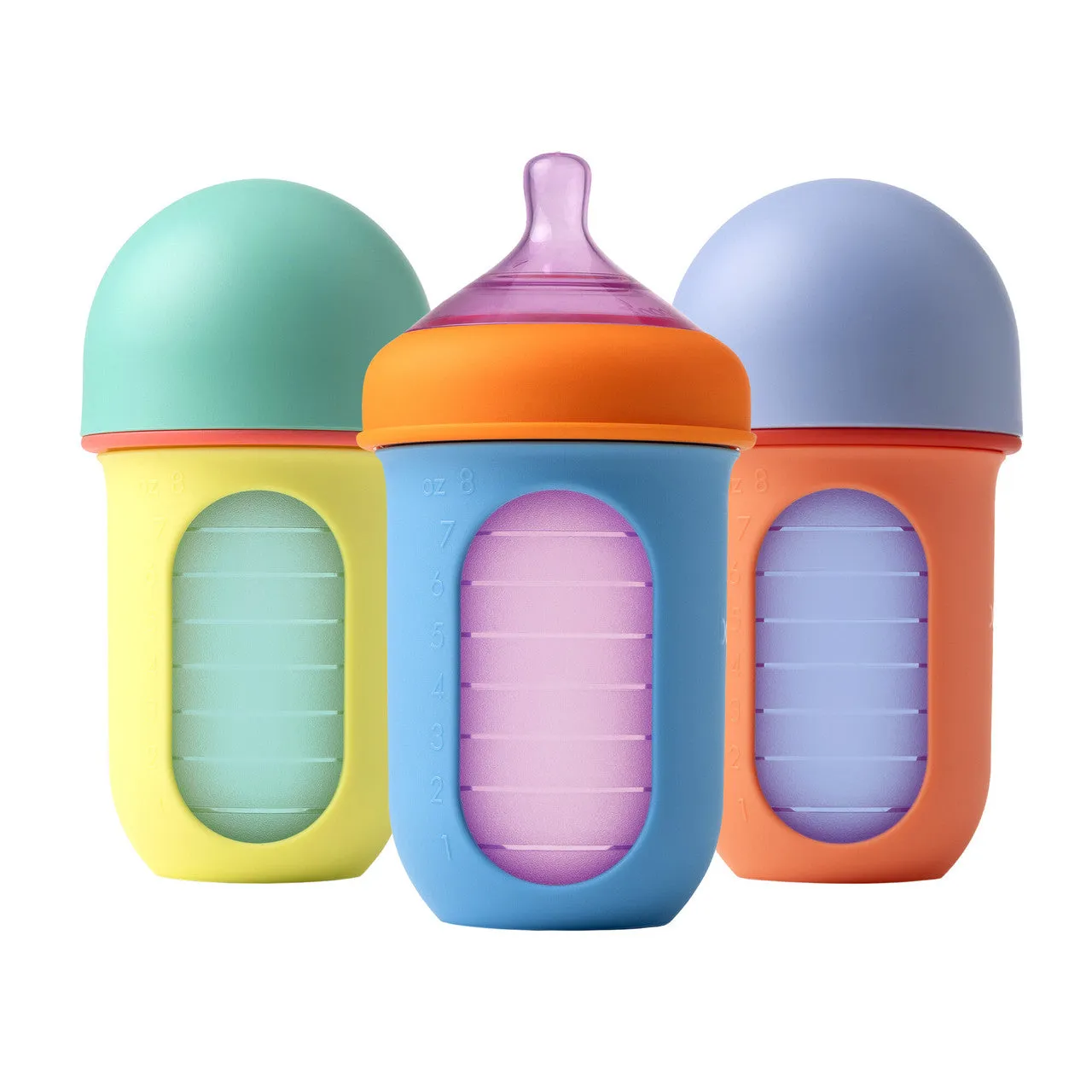 Boon NURSH Silicone Pouch Bottle 8oz (3-Pack) - Colorblock
