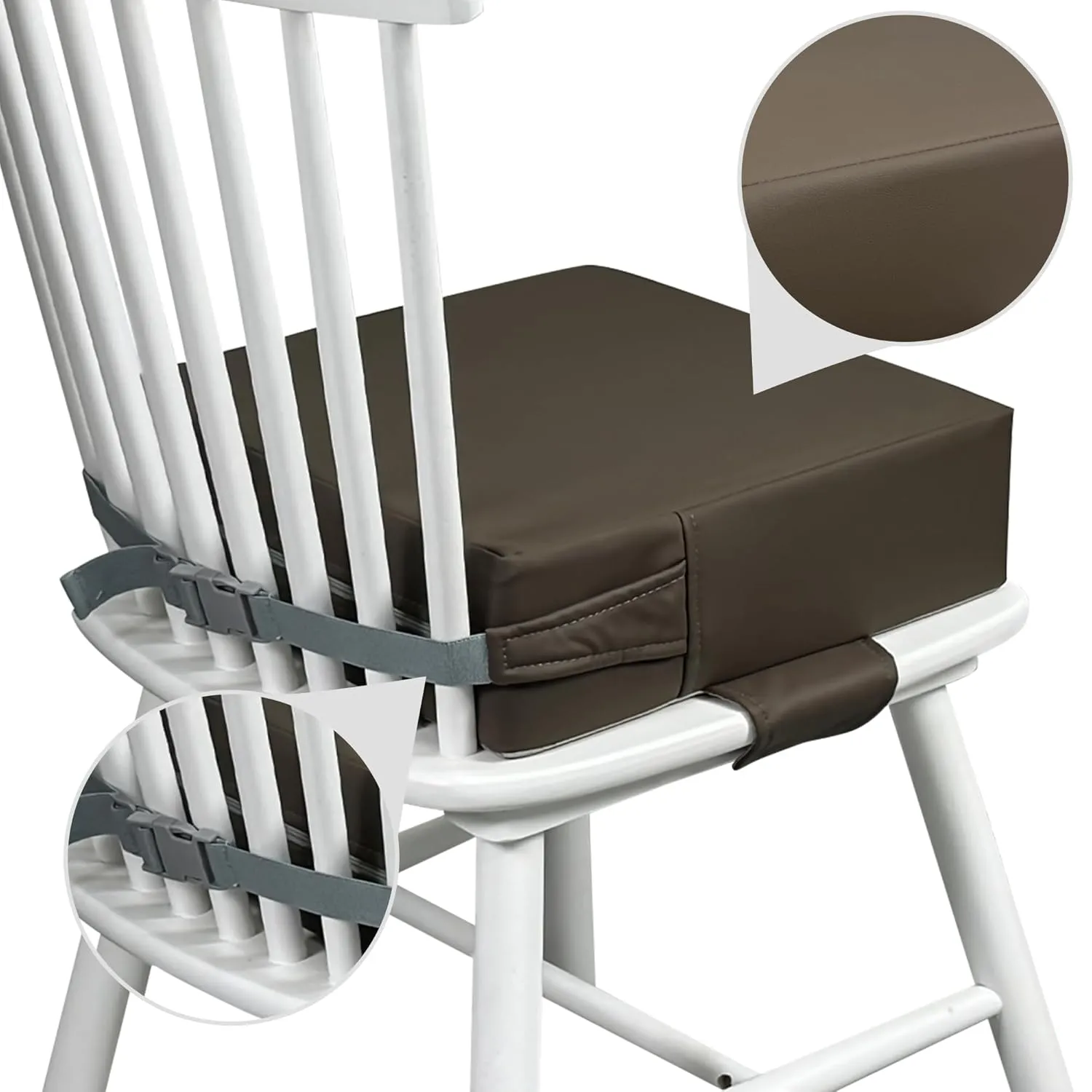 Booster Seat for Kitchen Chair (PU Material),Toddler Booster Seats for Dining Table Portable for Travel Camping Eating Double Safe Straps Non-Slip Bottom (Dark Brown)