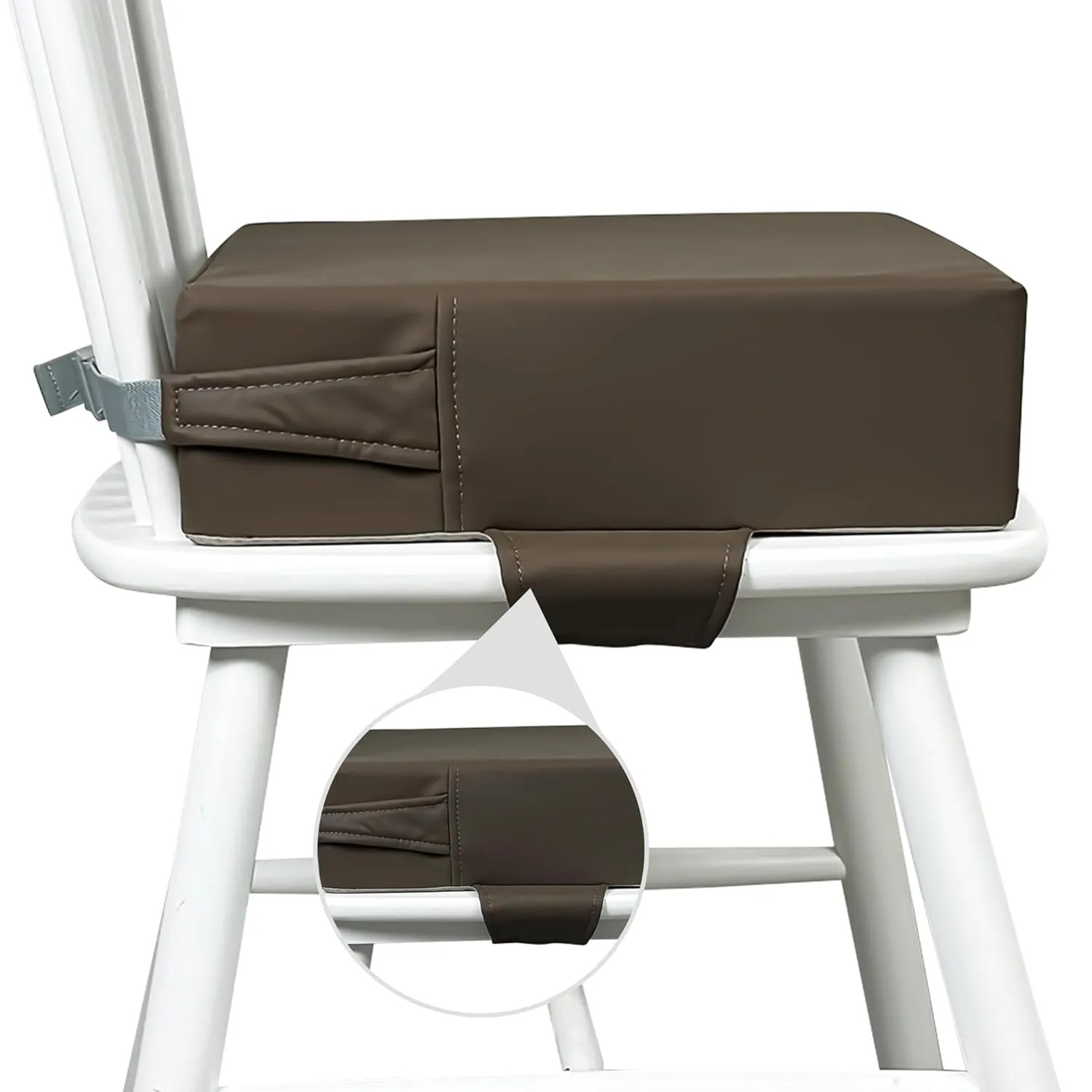 Booster Seat for Kitchen Chair (PU Material),Toddler Booster Seats for Dining Table Portable for Travel Camping Eating Double Safe Straps Non-Slip Bottom (Dark Brown)