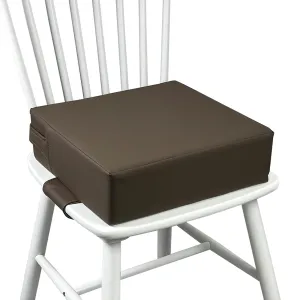 Booster Seat for Kitchen Chair (PU Material),Toddler Booster Seats for Dining Table Portable for Travel Camping Eating Double Safe Straps Non-Slip Bottom (Dark Brown)