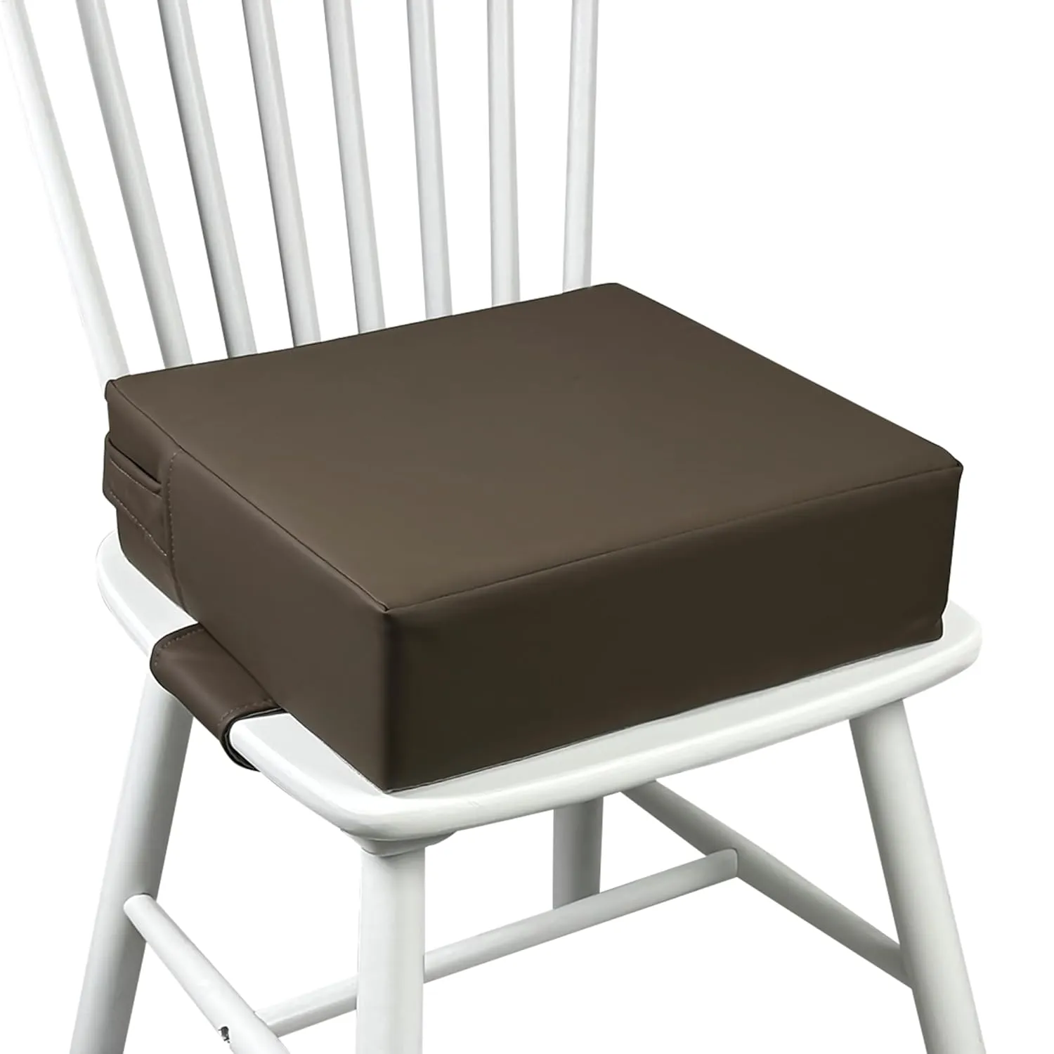 Booster Seat for Kitchen Chair (PU Material),Toddler Booster Seats for Dining Table Portable for Travel Camping Eating Double Safe Straps Non-Slip Bottom (Dark Brown)