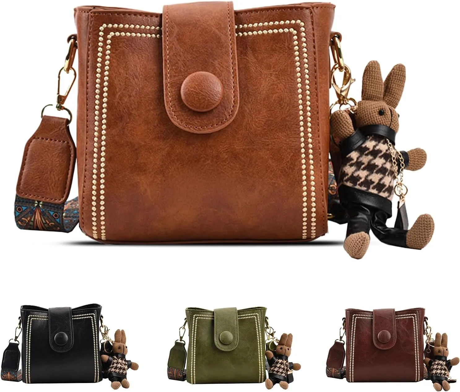 Bootara Bucket Bag–Women's Vintage Convertible Shoulder Crossbody Bag with Bunny Charm,Spacious Retro Travel Tot