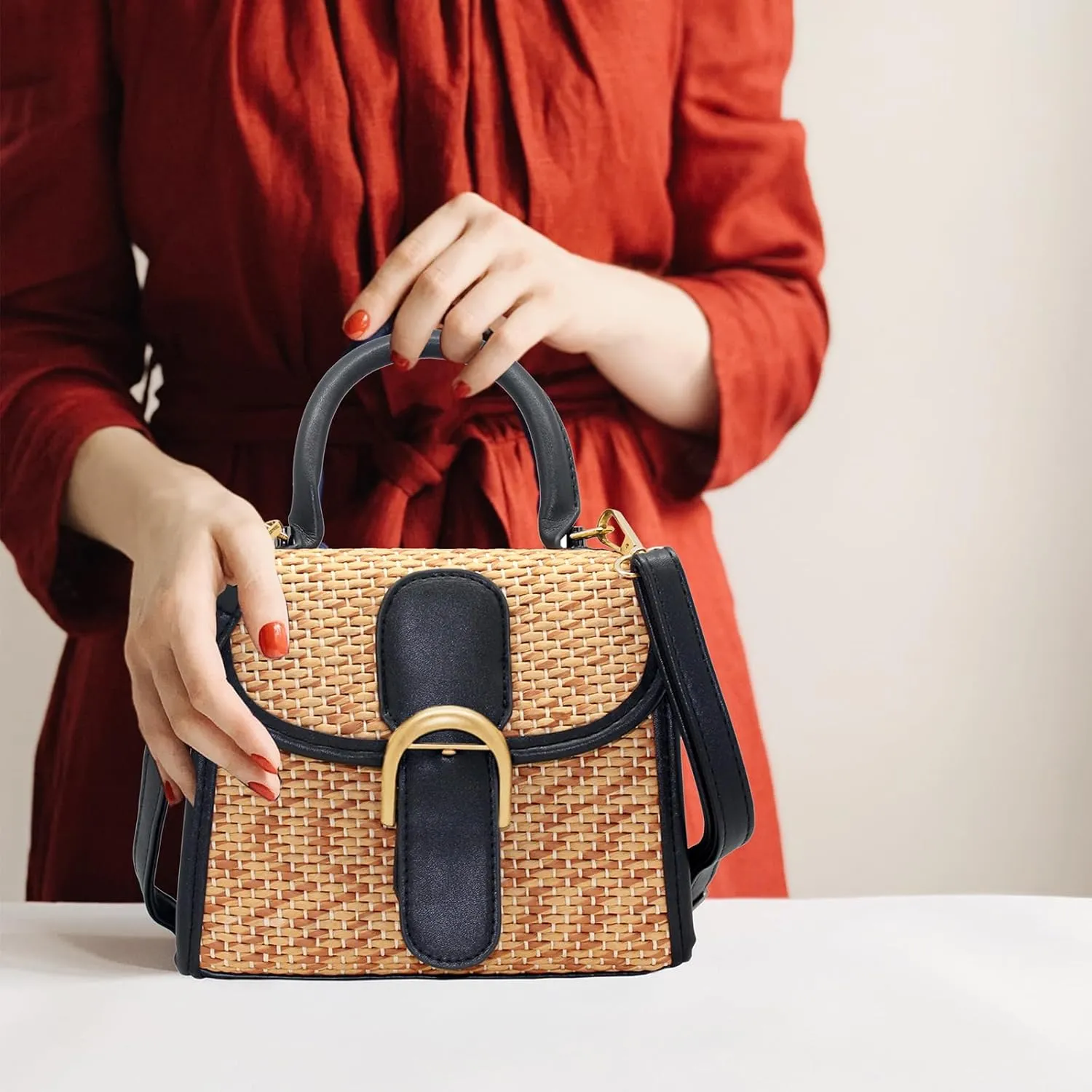 boshiho Retro Straw Woven Handbag Womens Small Cross Body Bag Shoulder Messenger Satchel