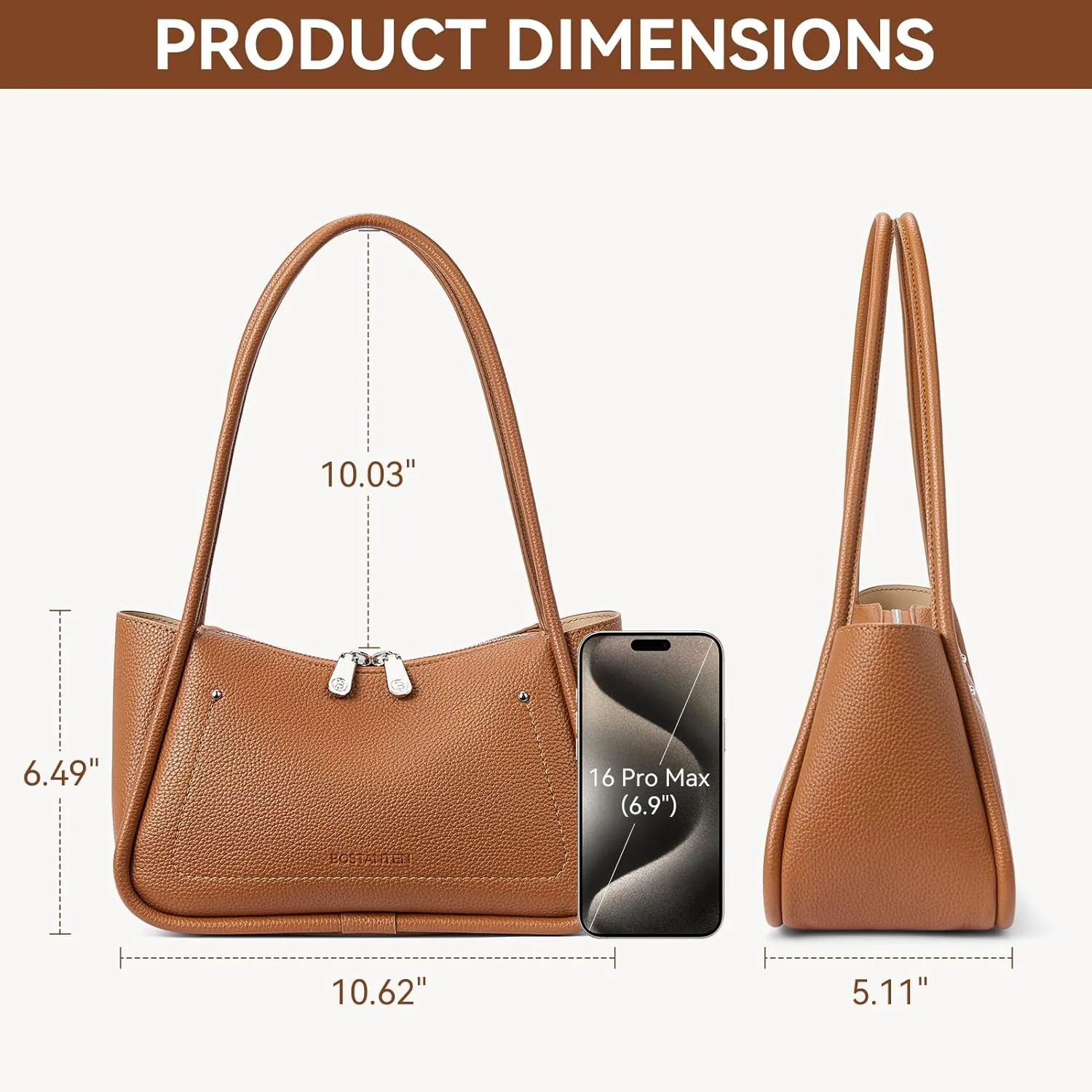 BOSTANTEN Small Purses for Women Trendy Shoulder Bag Vegan Leather Hobo Handbags with Double Zipper
