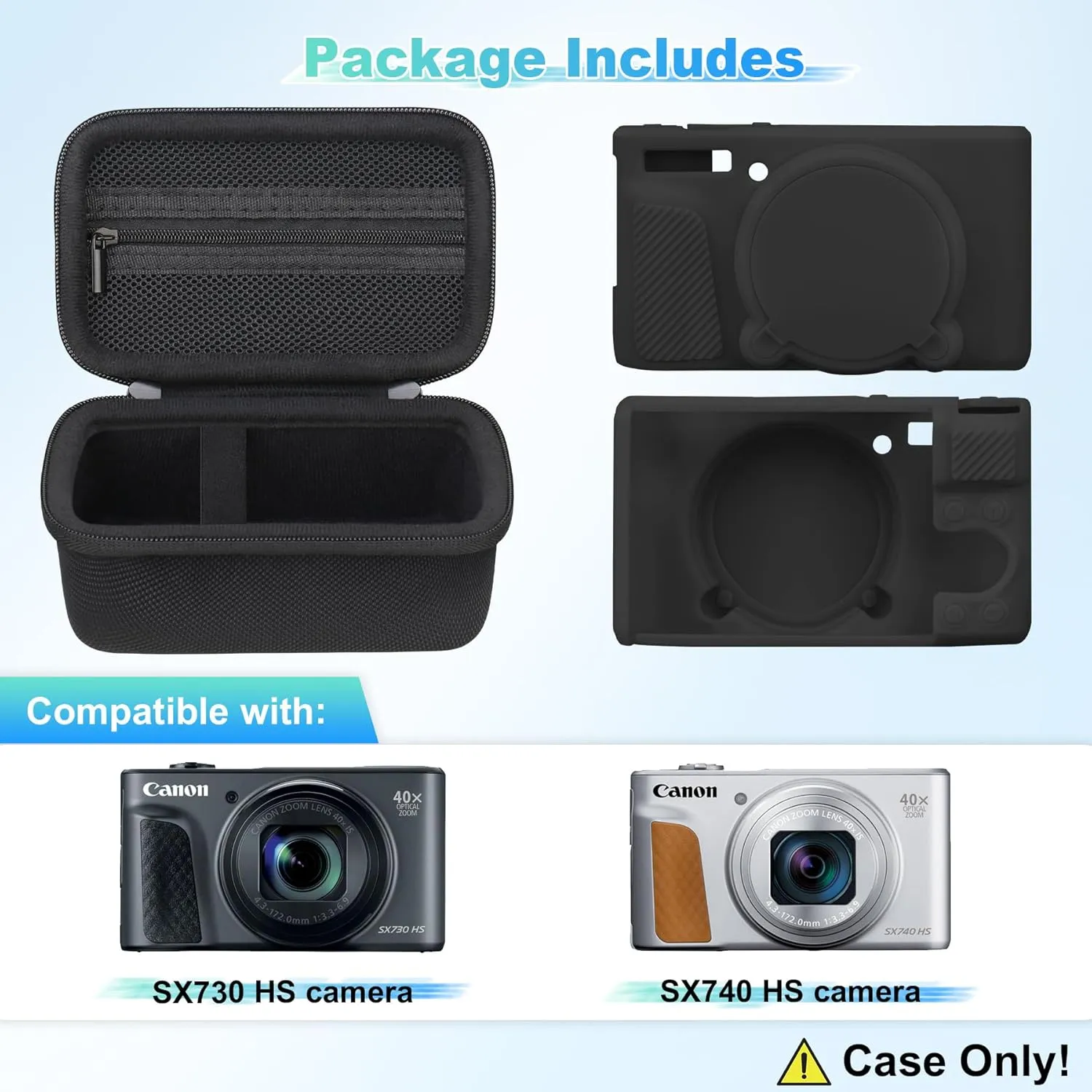 BOVKE Protective Case and Soft Cover for Canon PowerShot SX740/ SX730 Digital Camera, Silicone Rubber Camera Sleeve with Hard Carrying Case fits Canon Sx740, Black