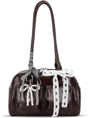 Bow Purse Cute Ita Bag Aesthetic Japanese Shoulder Bag Y2K Purse Leather Tote Bag Satchel Handbag Purse