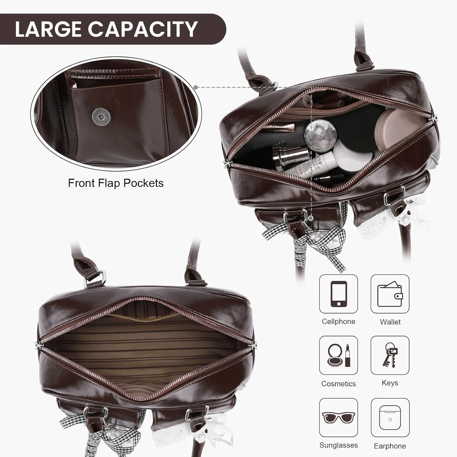 Bow Purse Cute Ita Bag Aesthetic Japanese Shoulder Bag Y2K Purse Leather Tote Bag Satchel Handbag Purse
