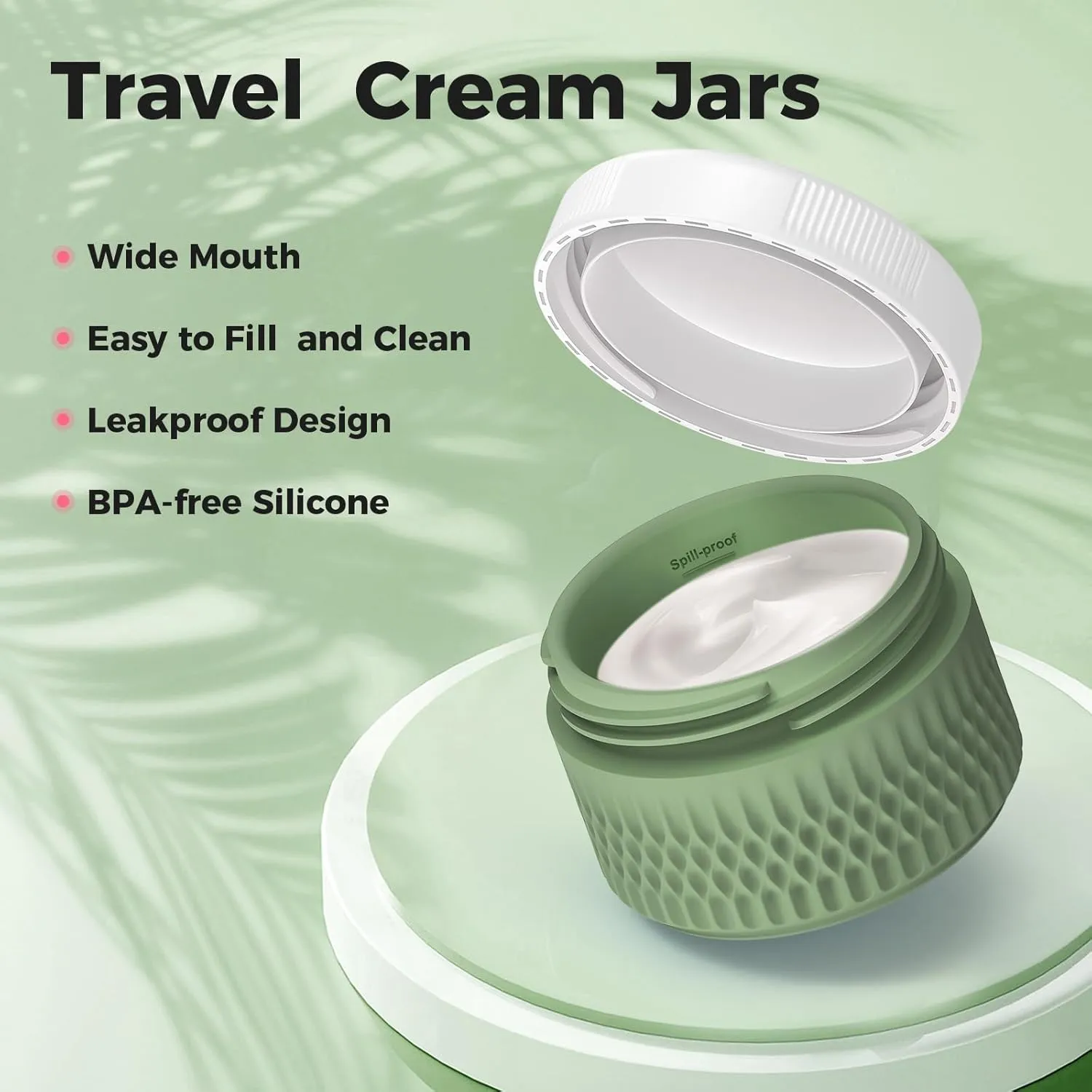 BPA Free Silicone Cream Jars - TSA Approved 3oz Travel Size Containers, Leak-proof with Lid for Cosmetic, Face, Hand, Body Glitters