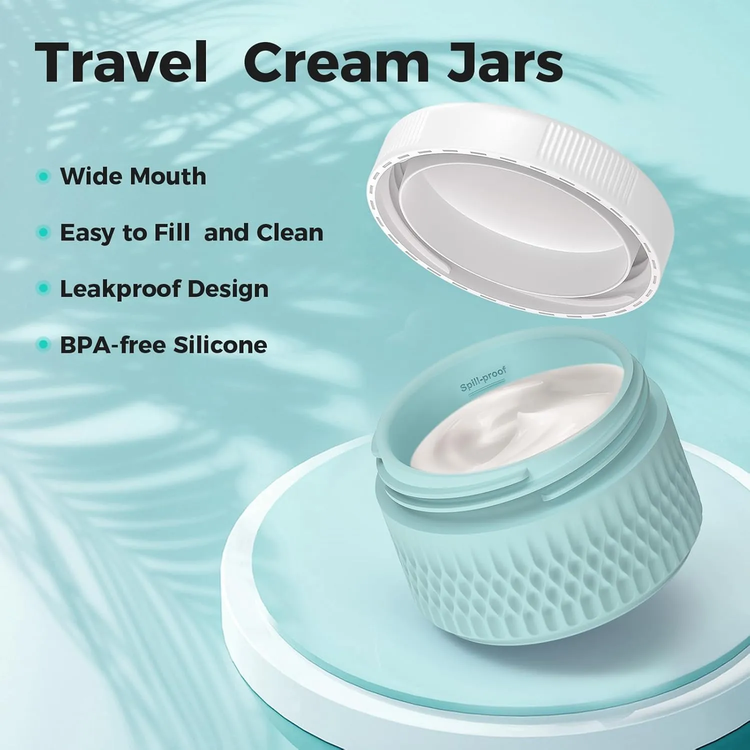 BPA Free Silicone Cream Jars - TSA Approved 3oz Travel Size Containers, Leak-proof with Lid for Cosmetic, Face, Hand, Body Glitters