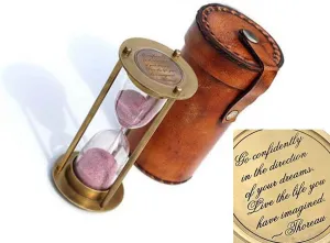 Brass Hourglass with Inspirational Quote Go Confidently by Thoreau, Timeless Sand Timer with Premium Leather Storage Case, Motivational Gift for Dreamers & Achievers