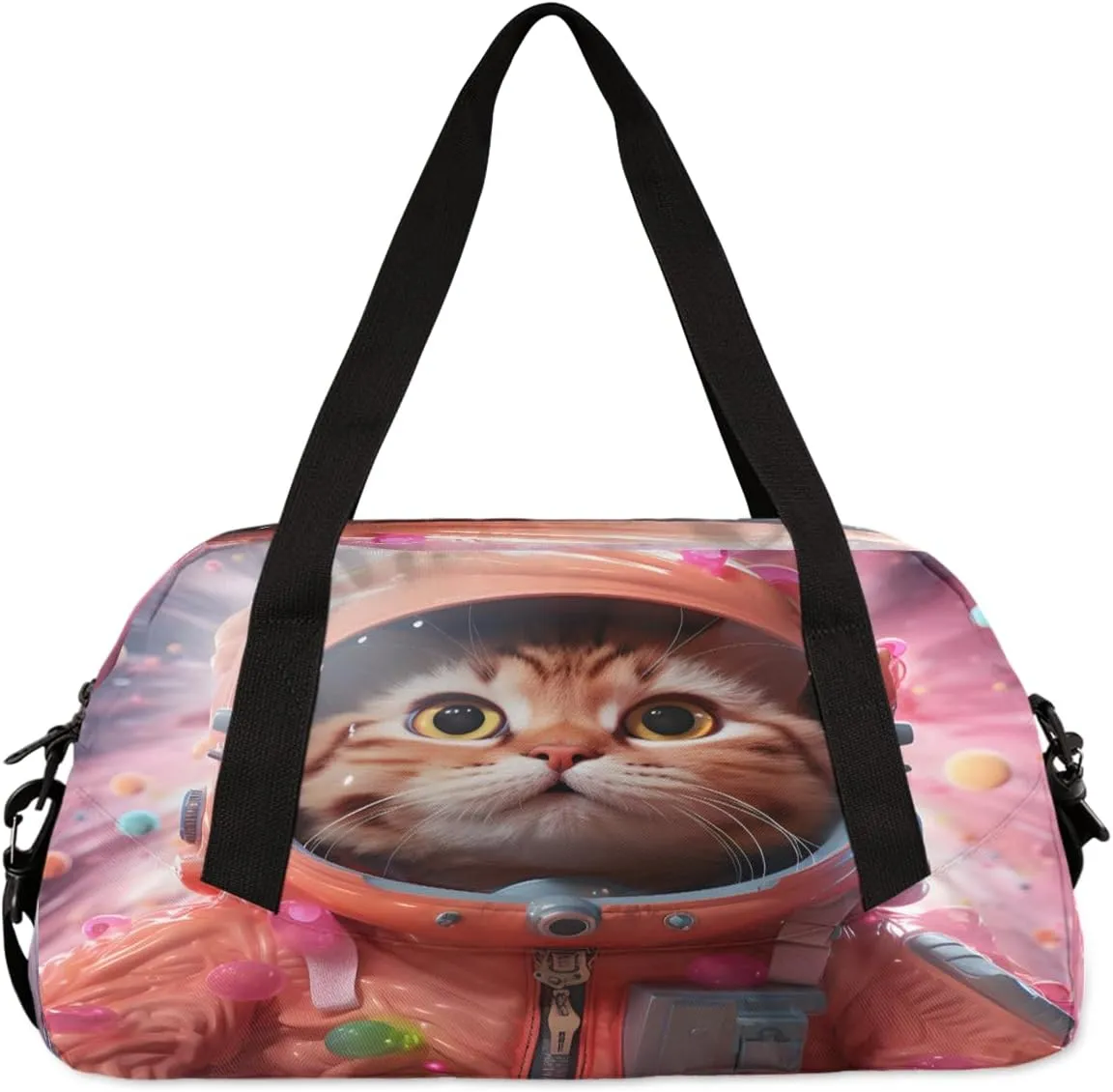 Brave Space Cat Kids Duffle Bag Boys Girls Small Sport Dance Gym Bag for Overnight Travel Weekender Carry On