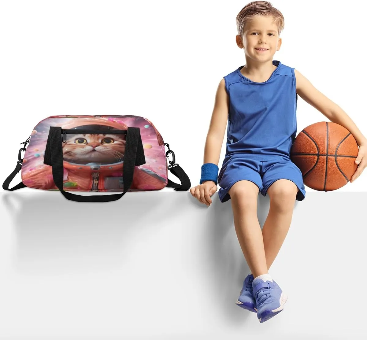 Brave Space Cat Kids Duffle Bag Boys Girls Small Sport Dance Gym Bag for Overnight Travel Weekender Carry On