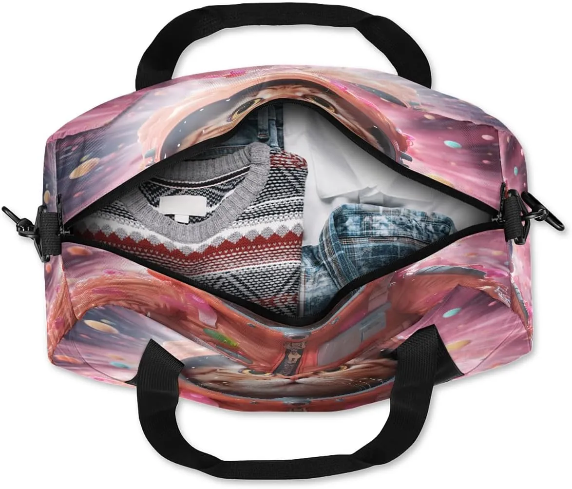 Brave Space Cat Kids Duffle Bag Boys Girls Small Sport Dance Gym Bag for Overnight Travel Weekender Carry On