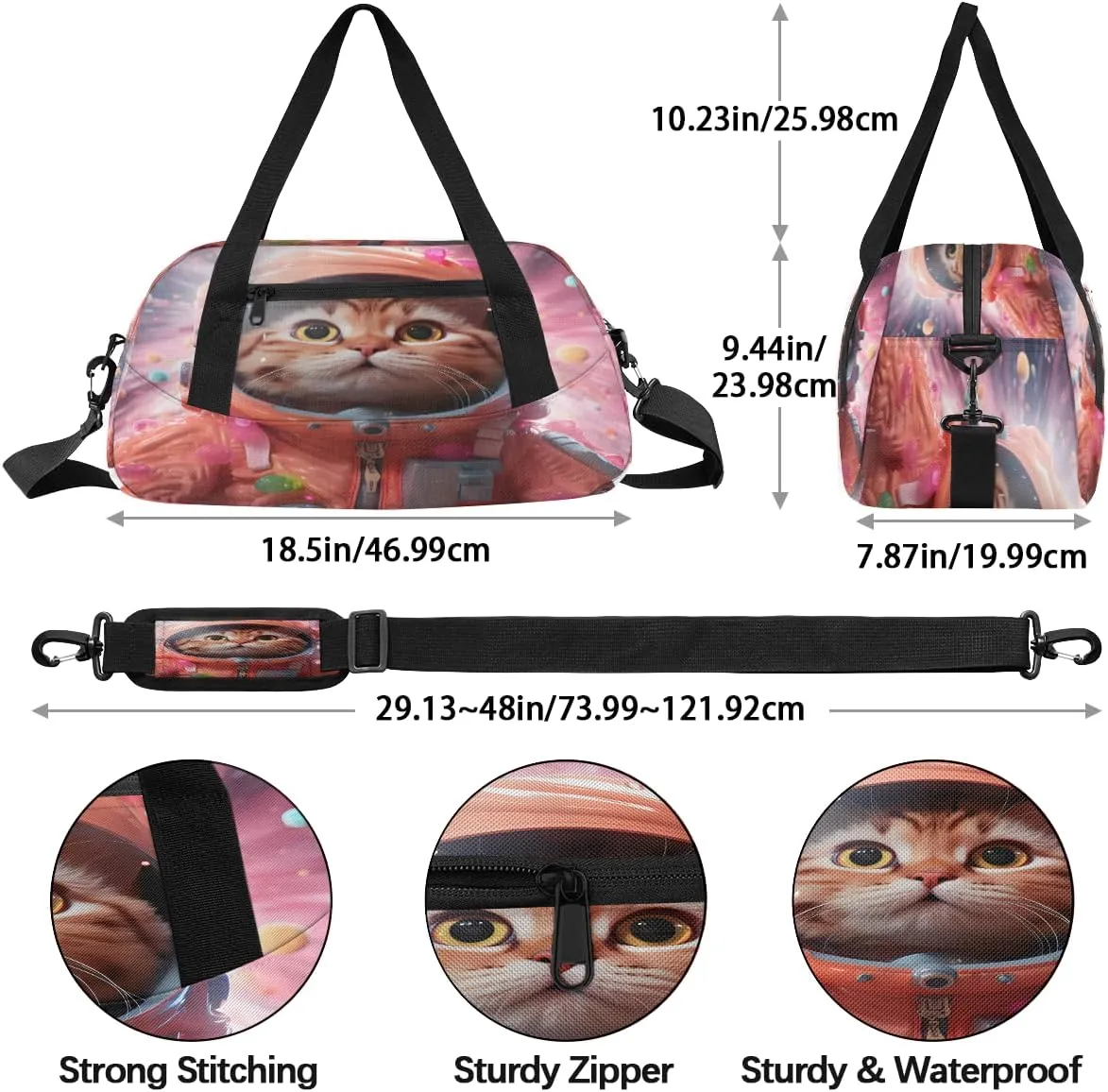 Brave Space Cat Kids Duffle Bag Boys Girls Small Sport Dance Gym Bag for Overnight Travel Weekender Carry On