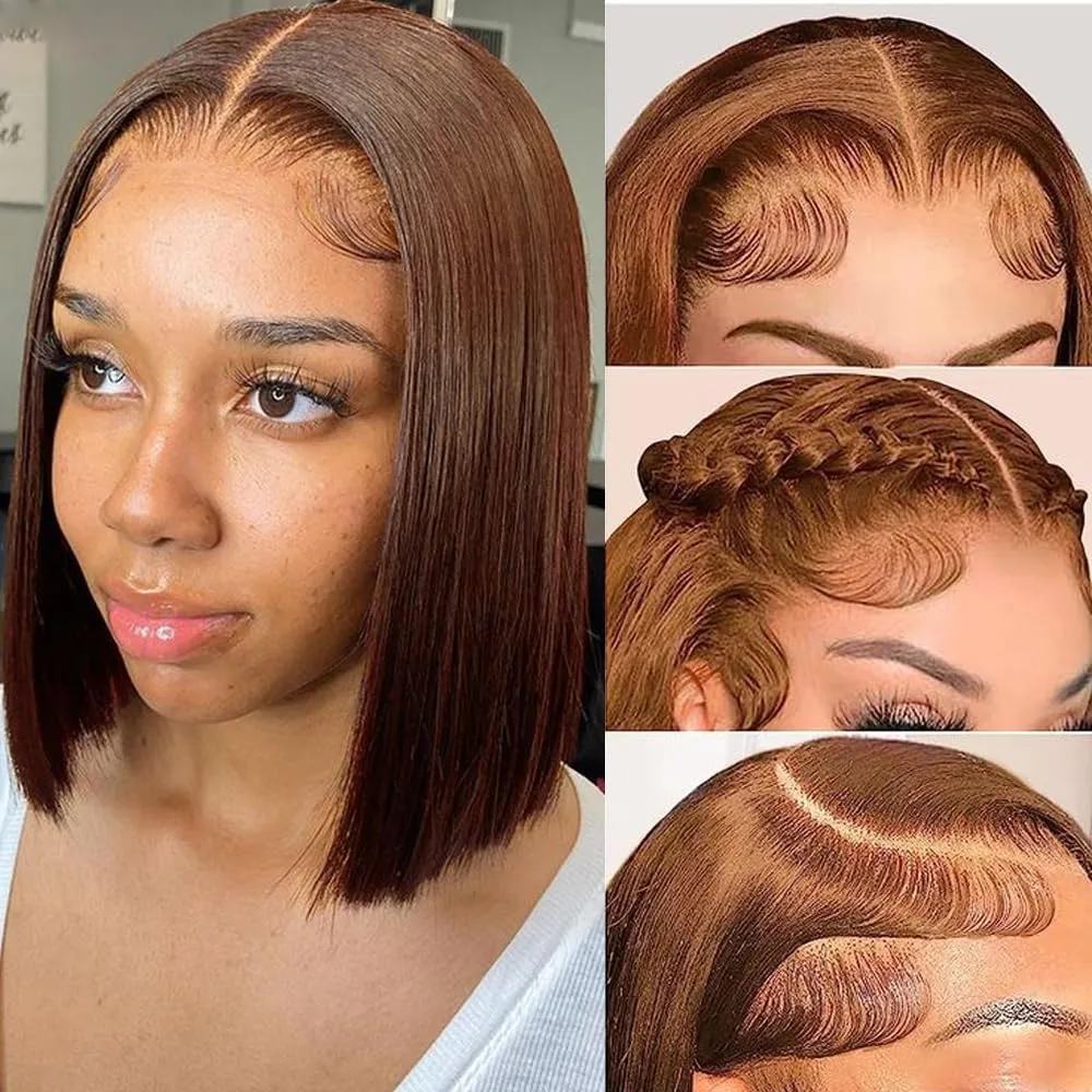 Brazilian Hair Chocolate Brown Bob Wig Human Hair 12 Inch 13x4 Bob #4 Brown Lace Front Wigs With Baby Hair HD Transparent Lace Frontal Glueless Wigs Human Hair Short Straight Bob Wigs for Women