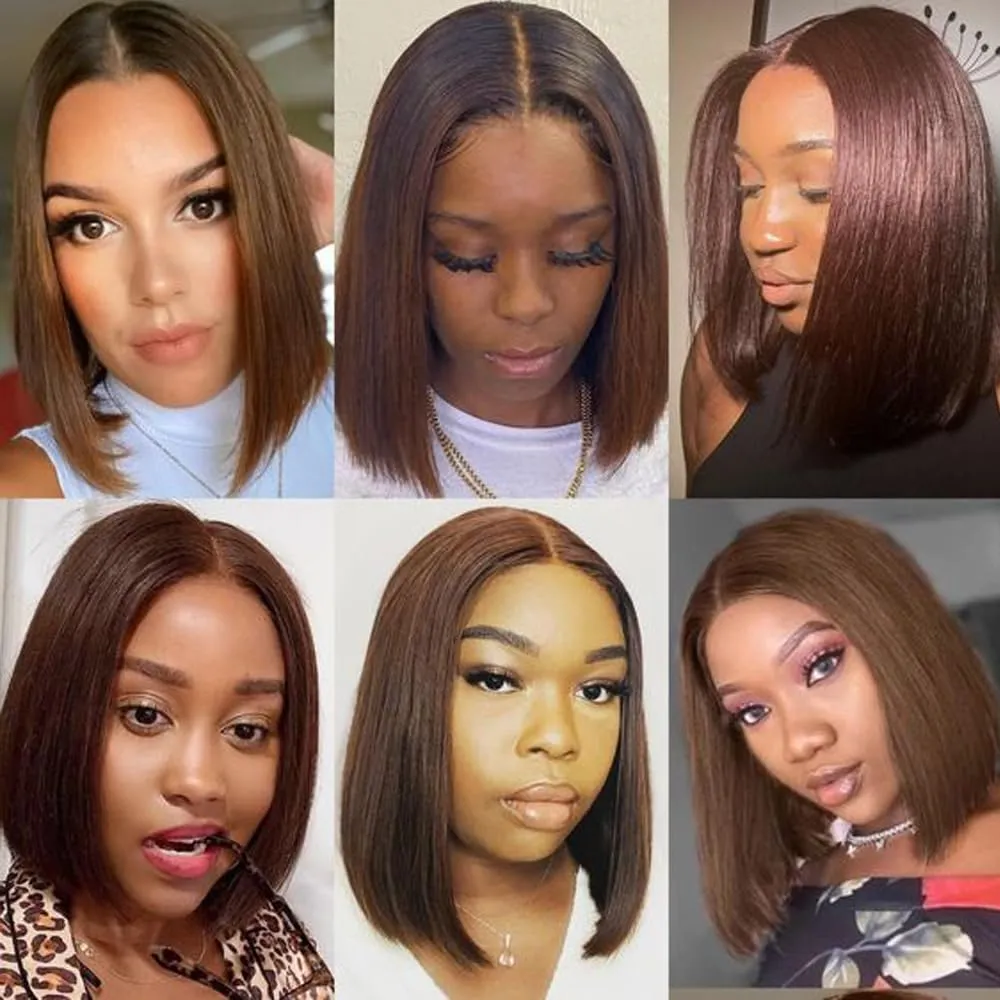 Brazilian Hair Chocolate Brown Bob Wig Human Hair 12 Inch 13x4 Bob #4 Brown Lace Front Wigs With Baby Hair HD Transparent Lace Frontal Glueless Wigs Human Hair Short Straight Bob Wigs for Women