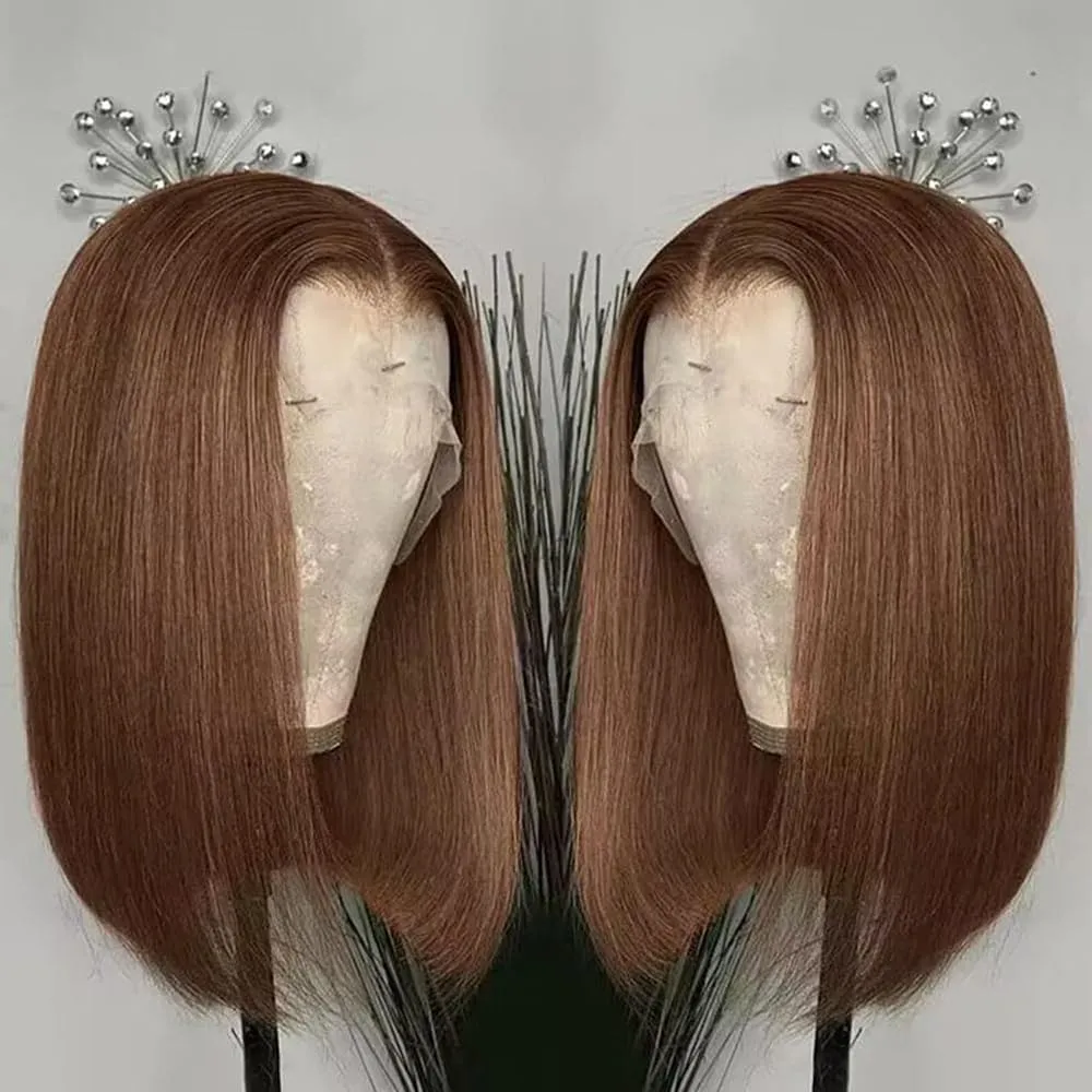 Brazilian Hair Chocolate Brown Bob Wig Human Hair 12 Inch 13x4 Bob #4 Brown Lace Front Wigs With Baby Hair HD Transparent Lace Frontal Glueless Wigs Human Hair Short Straight Bob Wigs for Women