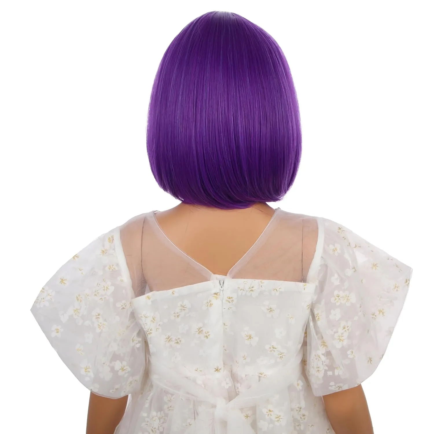 Bright Purple Bob Wig for Kids Girls Short Purple Bob Wig with Bangs Heat Resistant Synthetic Wig with Wig Cap