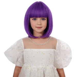 Bright Purple Bob Wig for Kids Girls Short Purple Bob Wig with Bangs Heat Resistant Synthetic Wig with Wig Cap