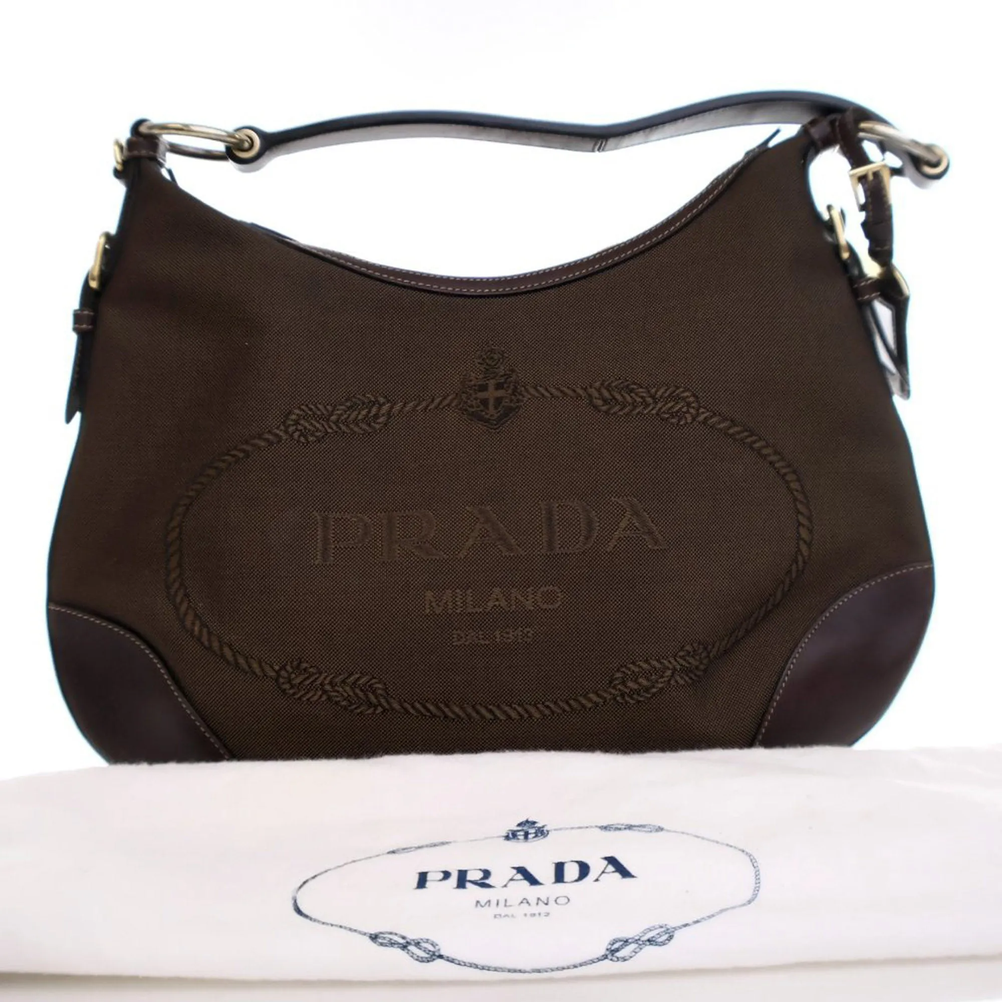 Brown Prada Canvas Canapa Logo Hobo