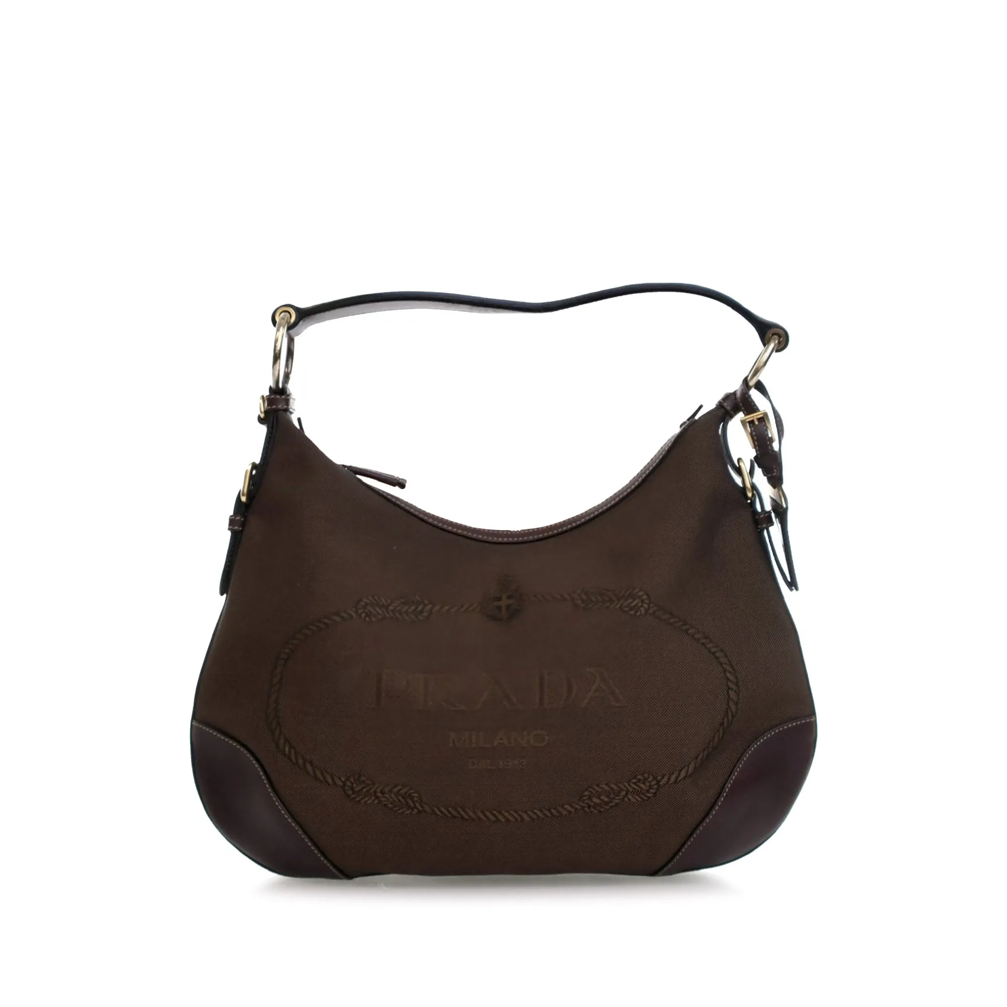 Brown Prada Canvas Canapa Logo Hobo