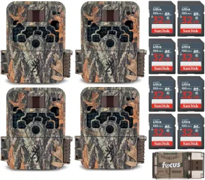 Browning Trail Cameras Strike Force Extreme 16 MP Game Camera (4-Pack) Bundle with 32GB SD Cards (8-Pack) and USB Card Reader (13 Items)