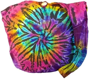 BTP! Tie Dye Sling Crossbody Shoulder Bag Purse Hippie Hobo Cotton Bohemian Colorful Firework (Random Spiral Dark Tone)