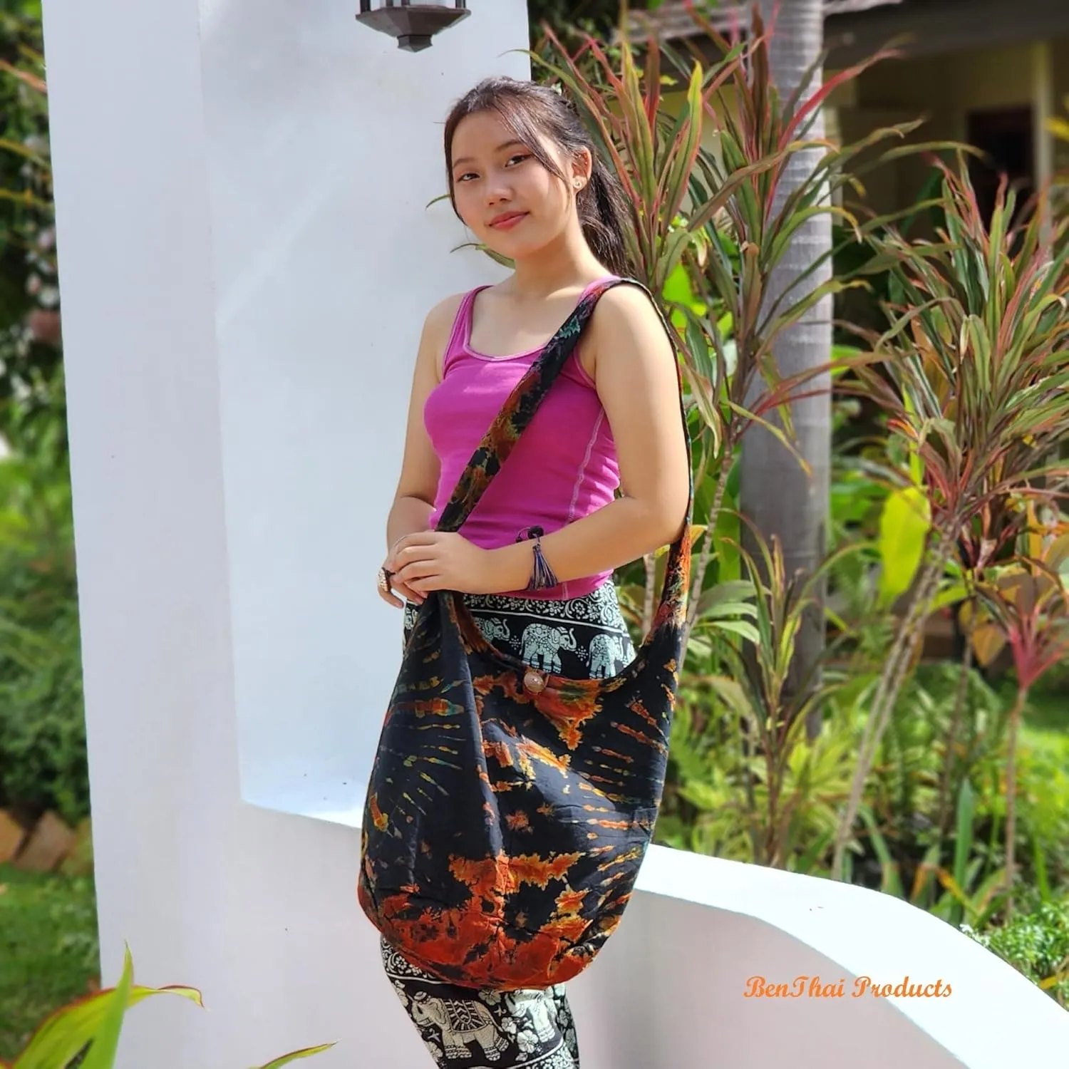 BTP! Tie Dye Sling Crossbody Shoulder Bag Purse Hippie Hobo Cotton Bohemian Colorful Firework
