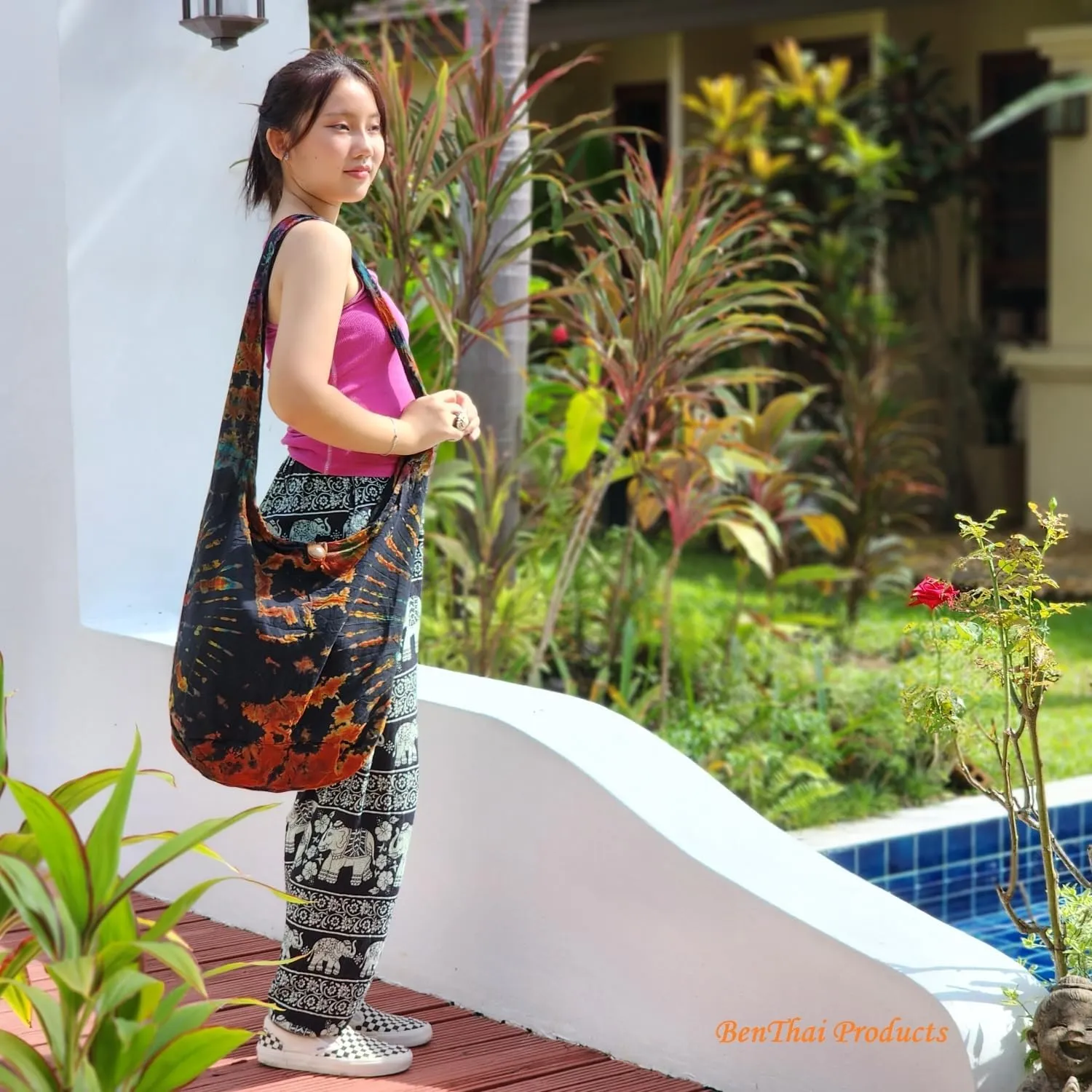 BTP! Tie Dye Sling Crossbody Shoulder Bag Purse Hippie Hobo Cotton Bohemian Colorful Firework
