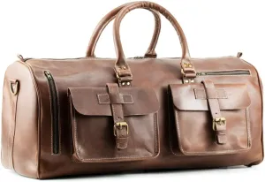 Buffalo Leather Duffle Bags for Men and Women | 24 Inch Leather Travel Luggage Overnight Weekender Bag | Brown Carry On Garment Gym Sports Mens Duffel Bag | Vintage Classic Style Gifts for Men
