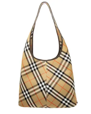 Burberry Check Large Leather-Trim Hobo Bag