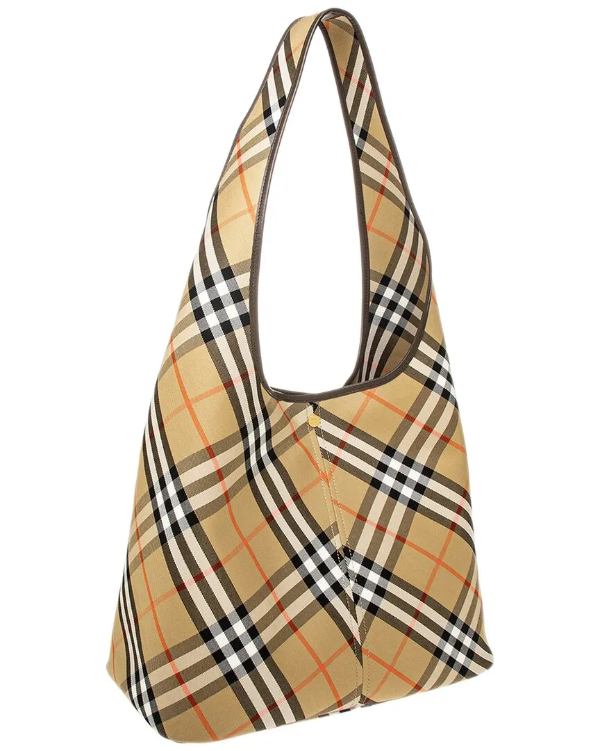 Burberry Check Large Leather-Trim Hobo Bag